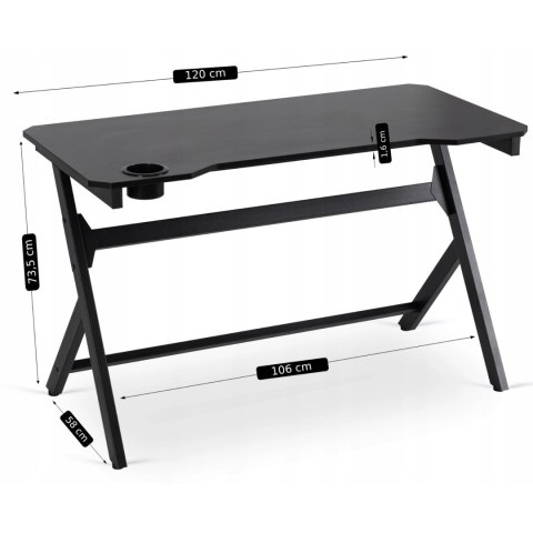 Biurko Gamingowe Dla Gracza BLECK 120 cm Czarne Nowoczesne Loft