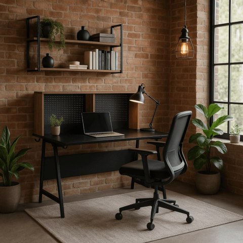 Biurko Gamingowe z Uchwytami Dla Gracza ICE 138,5 cm Czarne/Dąb Sonoma Nowoczesne Loft