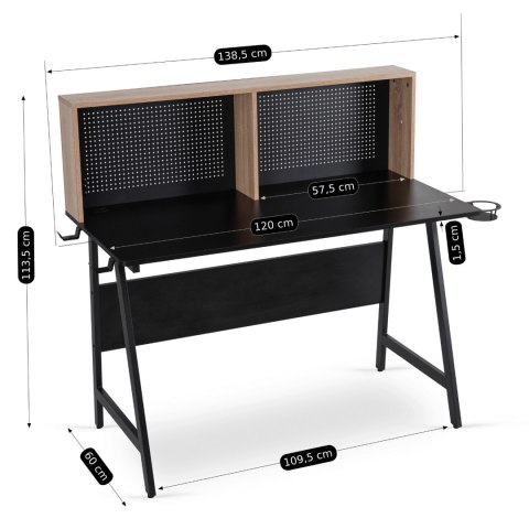 Biurko Gamingowe z Uchwytami Dla Gracza ICE 138,5 cm Czarne/Dąb Sonoma Nowoczesne Loft