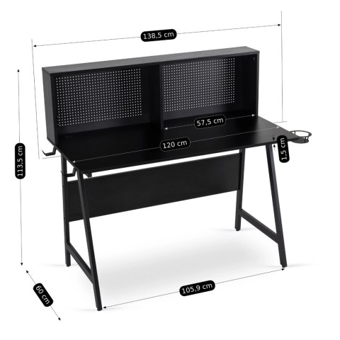 Biurko Gamingowe z Uchwytami Dla Gracza ROLL 138,5 cm Czarne Nowoczesne Loft
