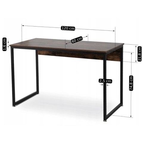 Biurko Loft do Gabinetu ROSS 120x60 cm Dąb Rustykalny/Czarny Nowoczesne Loft
