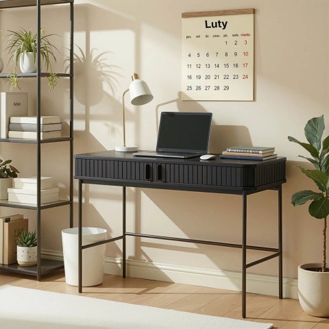 Biurko Rozsuwane TRISH 120 cm Czarne Ryflowane Nowoczesne Loft