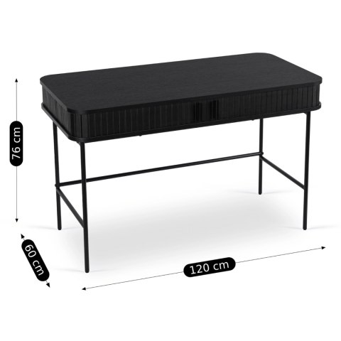 Biurko Rozsuwane TRISH 120 cm Czarne Ryflowane Nowoczesne Loft