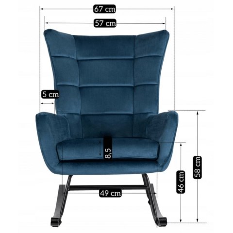 Fotel Bujany na Biegunach Uszak Wypoczynkowy JACKSON Granatowy Welurowy do Salonu Nowoczesny