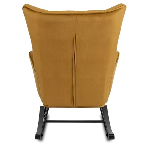 Fotel Bujany na Biegunach Uszak Wypoczynkowy JACKSON Musztardowy Welurowy do Salonu Nowoczesny
