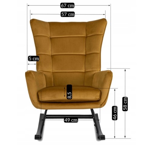 Fotel Bujany na Biegunach Uszak Wypoczynkowy JACKSON Musztardowy Welurowy do Salonu Nowoczesny