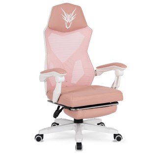 Fotel Obrotowy BING Gamingowy z Podnóżkiem Różowy/Biały