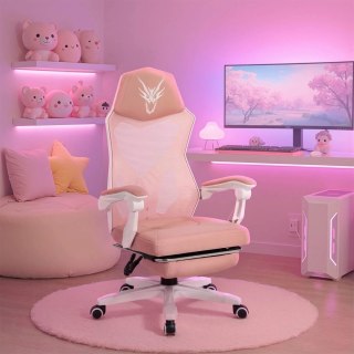 Fotel Obrotowy BING Gamingowy z Podnóżkiem Różowy/Biały