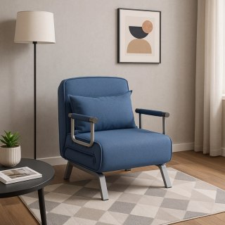 Fotel Rozkładany BART Wypoczynkowy Niebieski do Spania Leżanka Nowoczesny