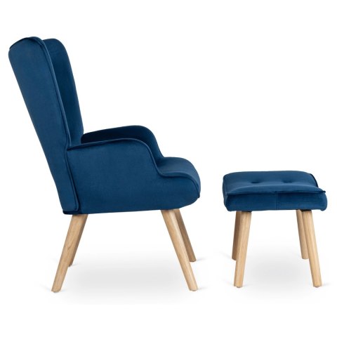 Fotel Wypoczynkowy LOZANO z Podnóżkiem Granatowy Welurowy