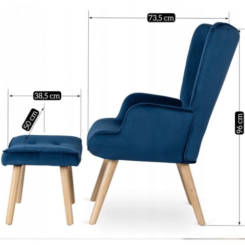 Fotel Wypoczynkowy LOZANO z Podnóżkiem Granatowy Welurowy