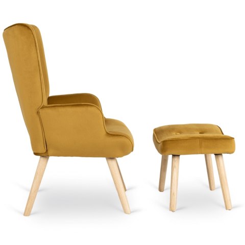 Fotel Wypoczynkowy LOZANO z Podnóżkiem Musztardowy Welurowy