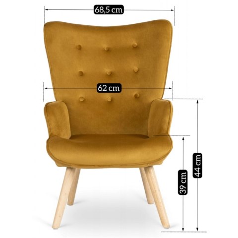 Fotel Wypoczynkowy LOZANO z Podnóżkiem Musztardowy Welurowy