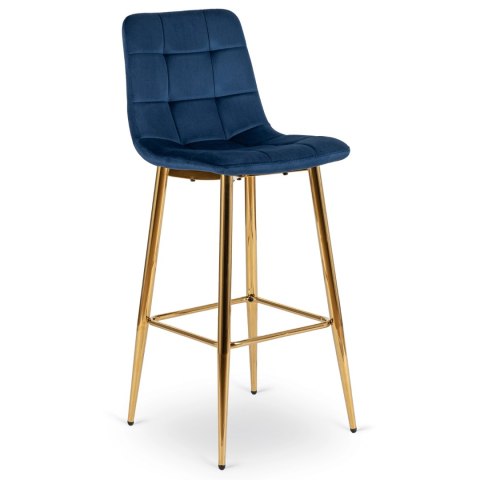 Krzesło Barowe Tapicerowane Hoker ARIEL Granatowe Welurowe Nowoczesne Glamour