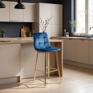 Krzesło Barowe Tapicerowane Hoker ARIEL Granatowe Welurowe Nowoczesne Glamour