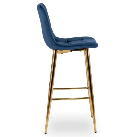 Krzesło Barowe Tapicerowane Hoker ARIEL Granatowe Welurowe Nowoczesne Glamour