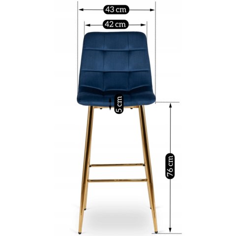 Krzesło Barowe Tapicerowane Hoker ARIEL Granatowe Welurowe Nowoczesne Glamour