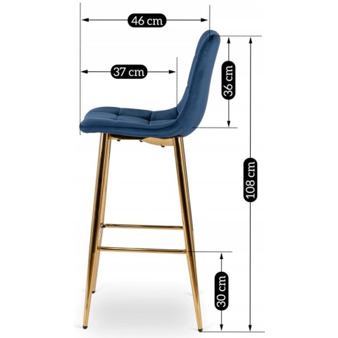Krzesło Barowe Tapicerowane Hoker ARIEL Granatowe Welurowe Nowoczesne Glamour