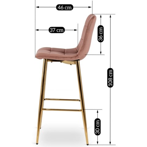 Krzesło Barowe Tapicerowane Hoker ARIEL Różowe Welurowe Nowoczesne Glamour
