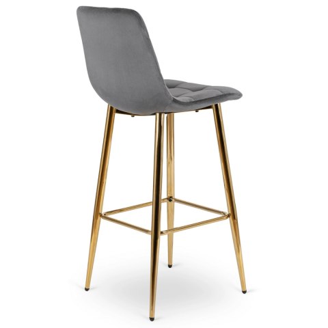 Krzesło Barowe Tapicerowane Hoker ARIEL Szare Welurowe Nowoczesne Glamour