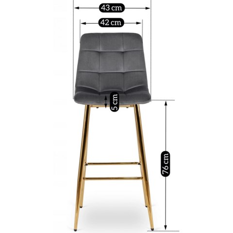 Krzesło Barowe Tapicerowane Hoker ARIEL Szare Welurowe Nowoczesne Glamour