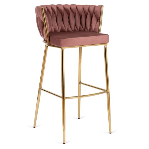 Krzesło Barowe Tapicerowane Plecione Hoker FLORES 2 Różowe Welurowe Nowoczesne Loft