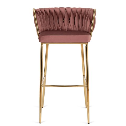 Krzesło Barowe Tapicerowane Plecione Hoker FLORES 2 Różowe Welurowe Nowoczesne Loft