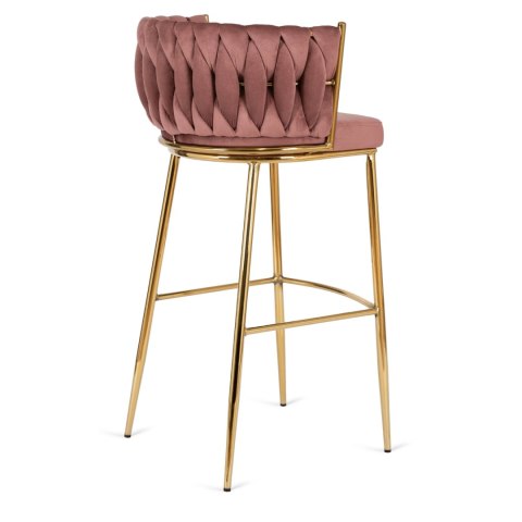 Krzesło Barowe Tapicerowane Plecione Hoker FLORES 2 Różowe Welurowe Nowoczesne Loft