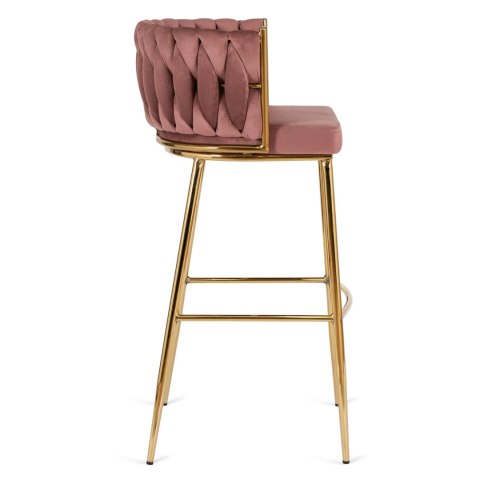 Krzesło Barowe Tapicerowane Plecione Hoker FLORES 2 Różowe Welurowe Nowoczesne Loft
