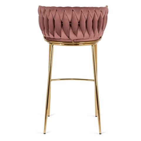 Krzesło Barowe Tapicerowane Plecione Hoker FLORES 2 Różowe Welurowe Nowoczesne Loft