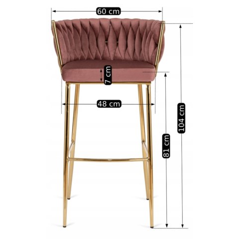 Krzesło Barowe Tapicerowane Plecione Hoker FLORES 2 Różowe Welurowe Nowoczesne Loft