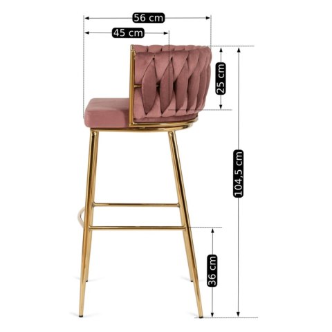 Krzesło Barowe Tapicerowane Plecione Hoker FLORES 2 Różowe Welurowe Nowoczesne Loft