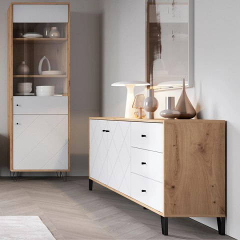 Komoda Dwudrzwiowa z Szufladami BACARDI 183 cm Dąb Artisan/Biały Nowoczesna