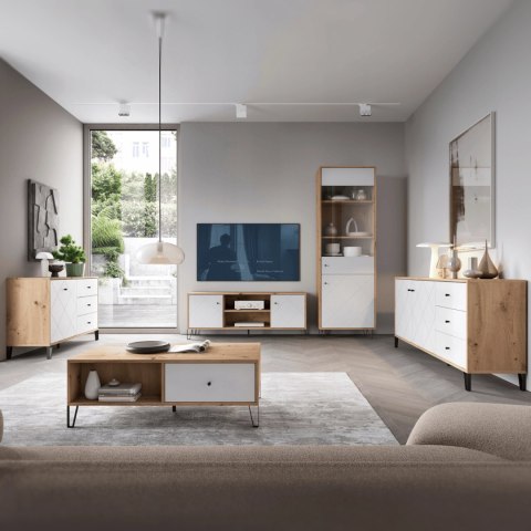 Komoda Dwudrzwiowa z Szufladami BACARDI 183 cm Dąb Artisan/Biały Nowoczesna