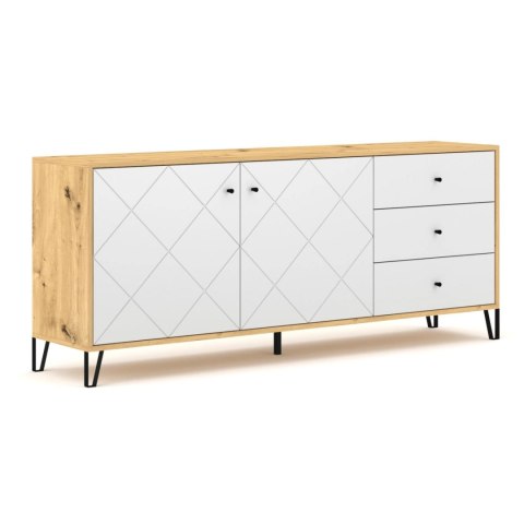 Komoda Dwudrzwiowa z Szufladami BACARDI 183 cm Dąb Artisan/Biały Nowoczesna