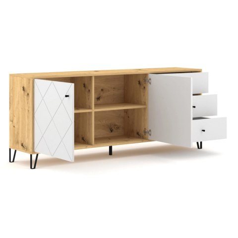 Komoda Dwudrzwiowa z Szufladami BACARDI 183 cm Dąb Artisan/Biały Nowoczesna