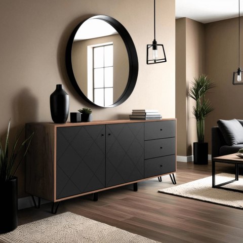 Komoda Dwudrzwiowa z Szufladami BACARDI 183 cm Dąb Craft Tobacco/Grafit Nowoczesna