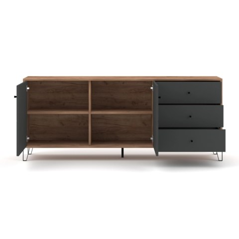 Komoda Dwudrzwiowa z Szufladami BACARDI 183 cm Dąb Craft Tobacco/Grafit Nowoczesna