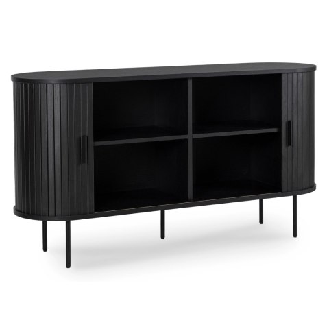 Komoda do Salonu Rozsuwana TRISH 140 cm Czarna Dwudrzwiowa Ryflowana Nowoczesna