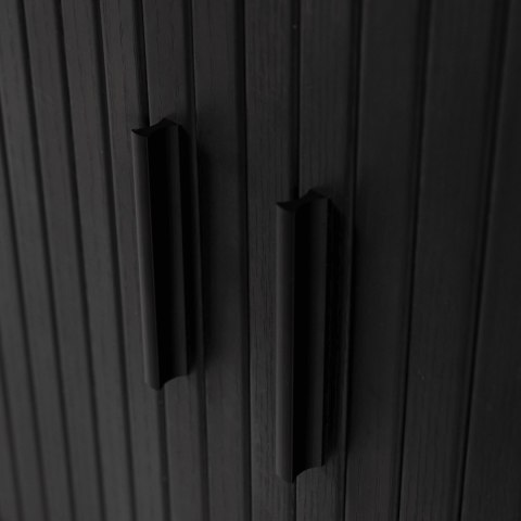 Komoda do Salonu Rozsuwana TRISH 140 cm Czarna Dwudrzwiowa Ryflowana Nowoczesna