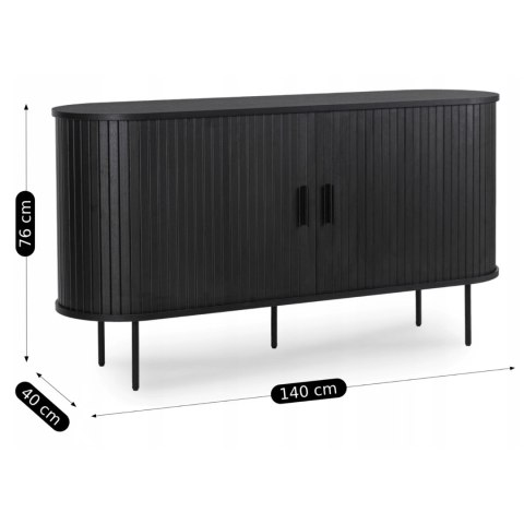 Komoda do Salonu Rozsuwana TRISH 140 cm Czarna Dwudrzwiowa Ryflowana Nowoczesna