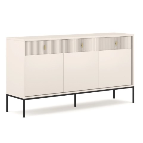 Komoda do Salonu Sypialni MARCOS 154 cm Kaszmir Ryflowana Trzydrzwiowa z Szufladami Nowoczesna