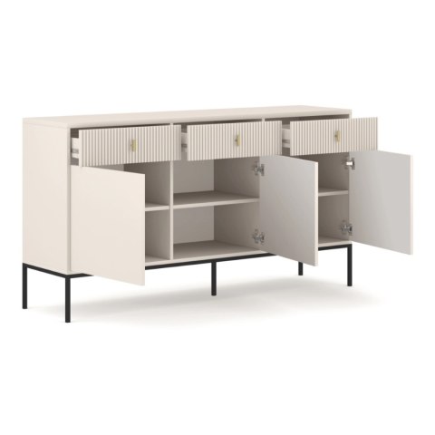 Komoda do Salonu Sypialni MARCOS 154 cm Kaszmir Ryflowana Trzydrzwiowa z Szufladami Nowoczesna