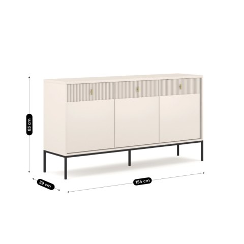 Komoda do Salonu Sypialni MARCOS 154 cm Kaszmir Ryflowana Trzydrzwiowa z Szufladami Nowoczesna