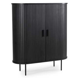 Komoda Wysoka Rozsuwana TRISH 100 cm Czarna Dwudrzwiowa Ryflowana Nowoczesna
