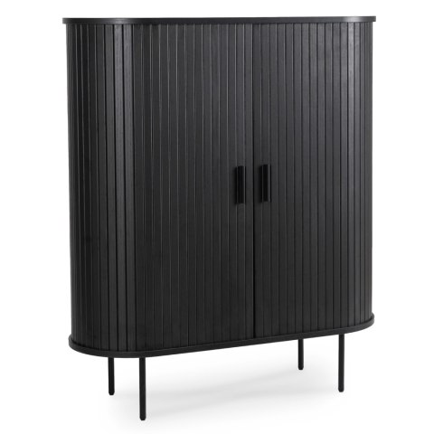 Komoda Wysoka Rozsuwana TRISH 100 cm Czarna Dwudrzwiowa Ryflowana Nowoczesna