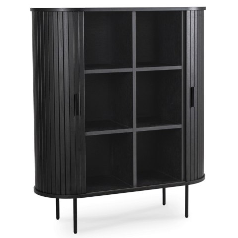 Komoda Wysoka Rozsuwana TRISH 100 cm Czarna Dwudrzwiowa Ryflowana Nowoczesna