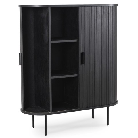 Komoda Wysoka Rozsuwana TRISH 100 cm Czarna Dwudrzwiowa Ryflowana Nowoczesna