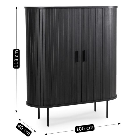 Komoda Wysoka Rozsuwana TRISH 100 cm Czarna Dwudrzwiowa Ryflowana Nowoczesna