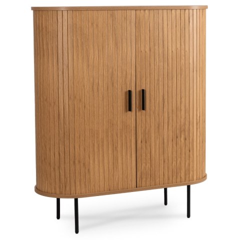 Komoda Wysoka Rozsuwana TRISH 100 cm Dąb Dwudrzwiowa Ryflowana Nowoczesna